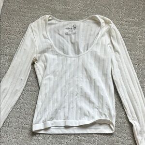 White Long Sleeve Ribbed Top